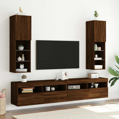 Tv Skříňka S Led Osvětlením Hnědý Dub 30,5 X 30 X 102 Cm