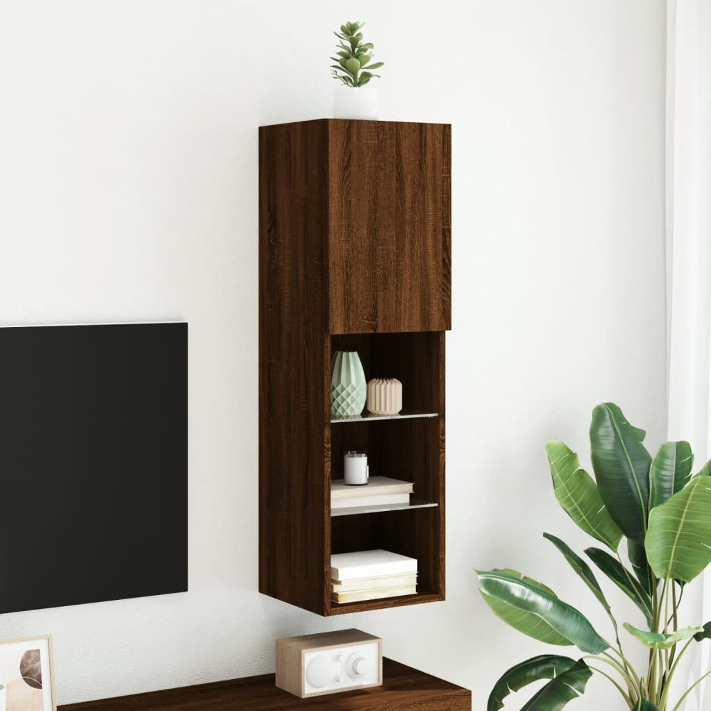 Tv Skříňka S Led Osvětlením Hnědý Dub 30,5 X 30 X 102 Cm