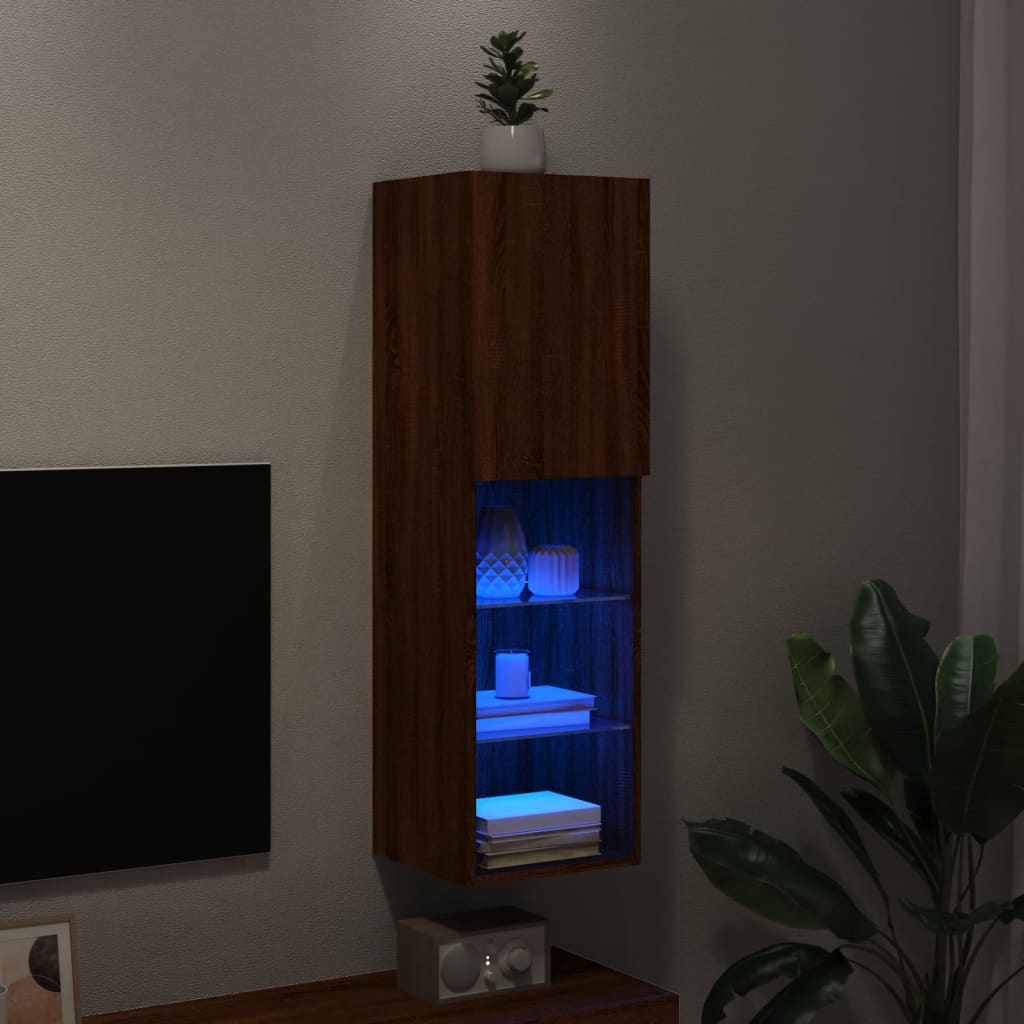 Tv Skříňka S Led Osvětlením Hnědý Dub 30,5 X 30 X 102 Cm