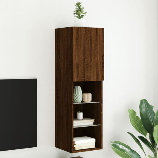 Tv Skříňka S Led Osvětlením Hnědý Dub 30,5 X 30 X 102 Cm