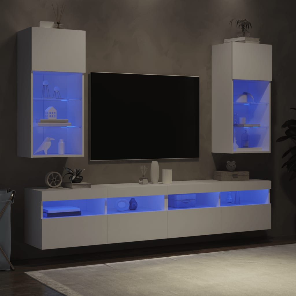 Tv Skříňky S Led Osvětlením 2 Ks Bílé 40,5 X 30 X 90 Cm