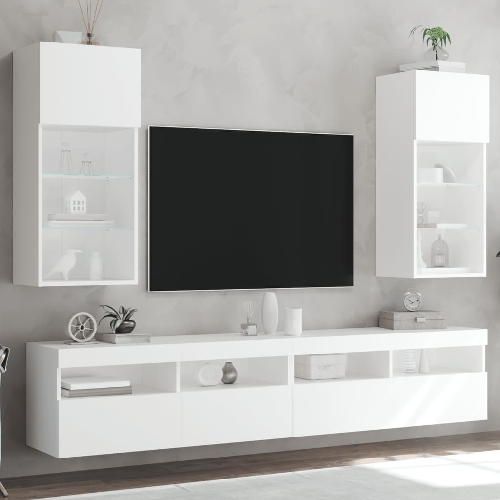 Tv Skříňky S Led Osvětlením 2 Ks Bílé 40,5 X 30 X 90 Cm