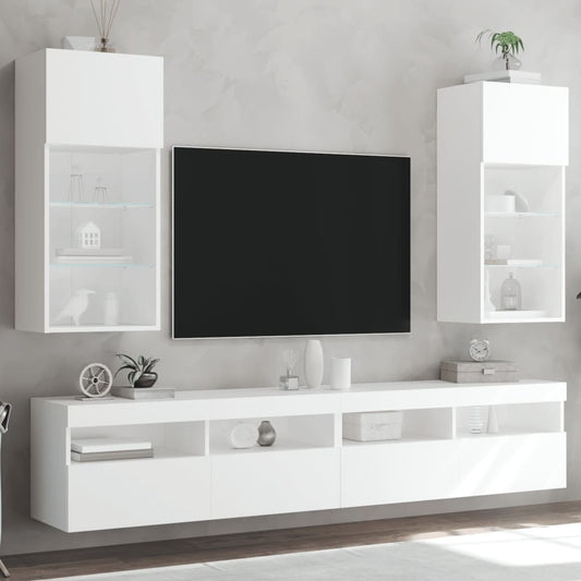 Tv Skříňky S Led Osvětlením 2 Ks Bílé 40,5 X 30 X 90 Cm