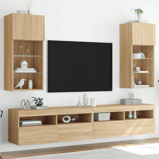 Tv Skříňky S Led Osvětlením 2 Ks Dub Sonoma 40,5 X 30 X 90 Cm