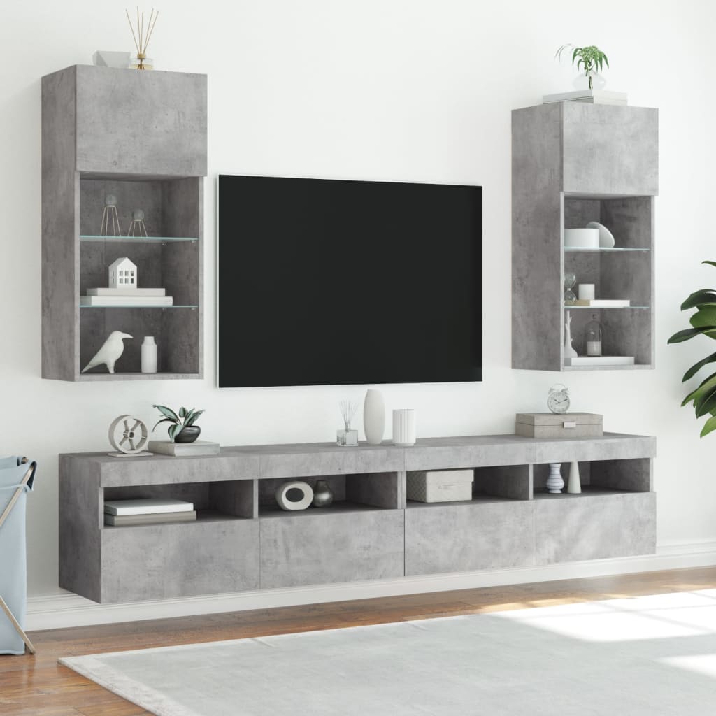 Tv Skříňky S Led Osvětlením 2 Ks Betonově Šedé 40,5X30X90 Cm