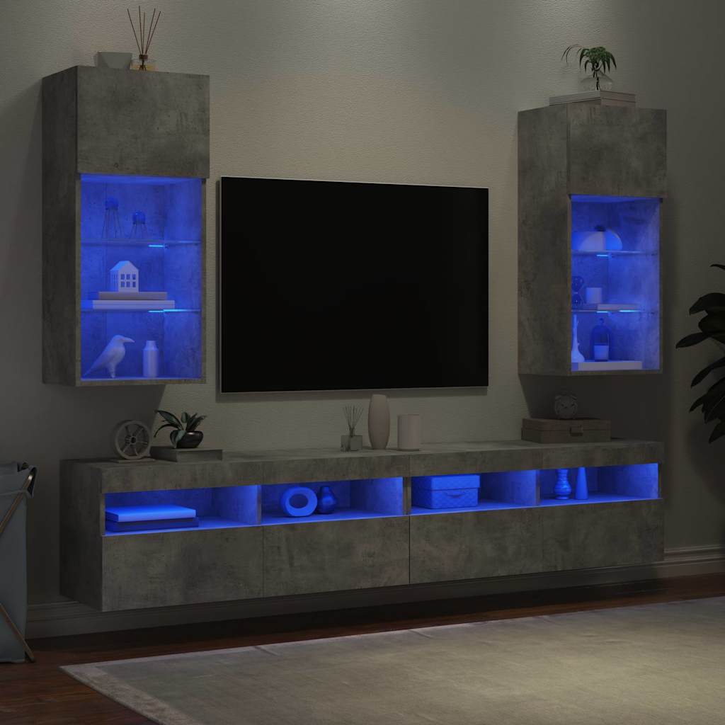 Tv Skříňky S Led Osvětlením 2 Ks Betonově Šedé 40,5X30X90 Cm
