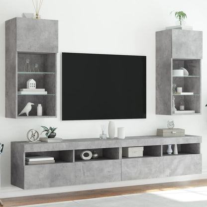 Tv Skříňky S Led Osvětlením 2 Ks Betonově Šedé 40,5X30X90 Cm