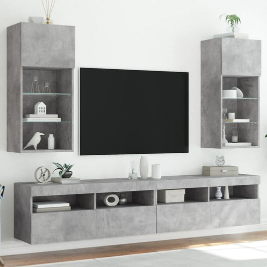 Tv Skříňky S Led Osvětlením 2 Ks Betonově Šedé 40,5X30X90 Cm