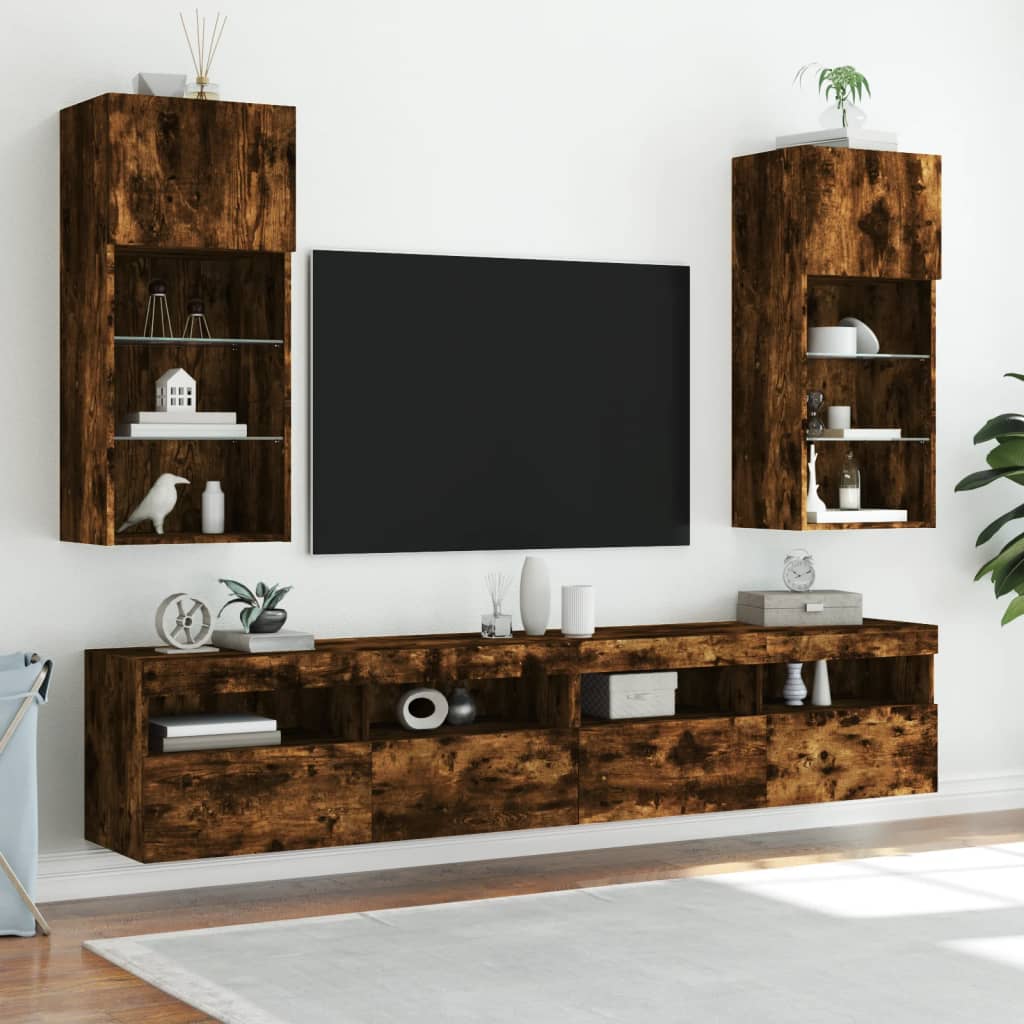 Tv Skříňky S Led Osvětlením 2 Ks Kouřový Dub 40,5 X 30 X 90 Cm