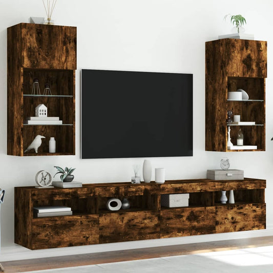 Tv Skříňky S Led Osvětlením 2 Ks Kouřový Dub 40,5 X 30 X 90 Cm