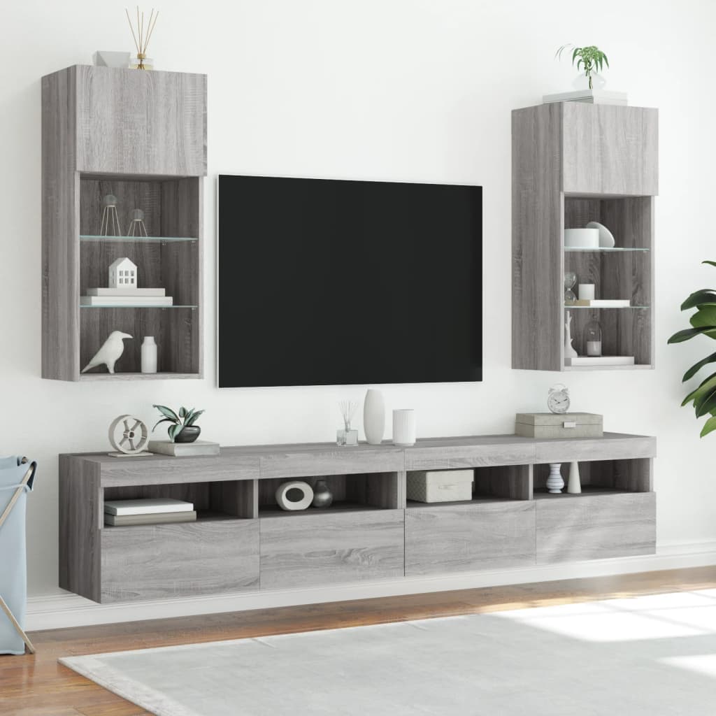 Tv Skříňky S Led Osvětlením 2 Ks Šedé Sonoma 40,5 X 30 X 90 Cm