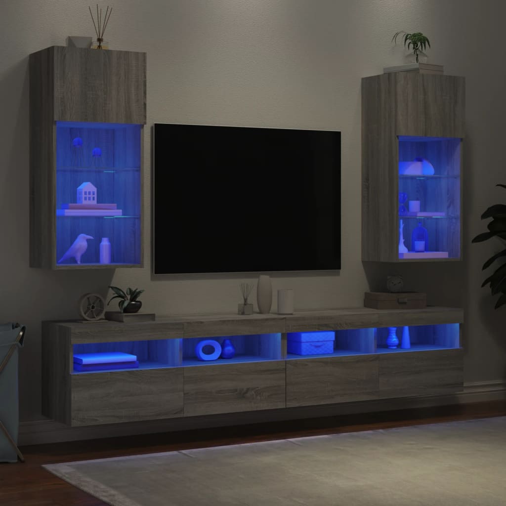 Tv Skříňky S Led Osvětlením 2 Ks Šedé Sonoma 40,5 X 30 X 90 Cm