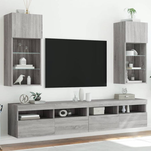 Tv Skříňky S Led Osvětlením 2 Ks Šedé Sonoma 40,5 X 30 X 90 Cm