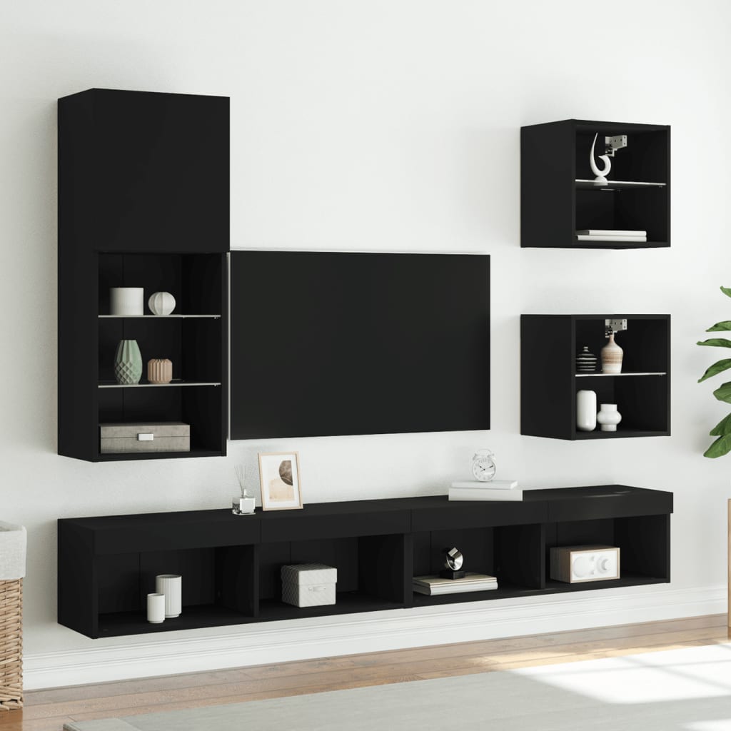 Tv Skříňka S Led Osvětlením Černá 40,5 X 30 X 102 Cm