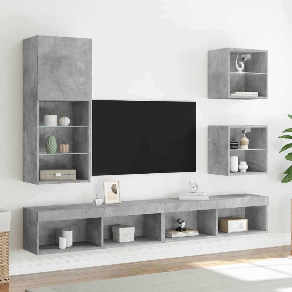 Tv Skříňka S Led Osvětlením Betonově Šedá 40,5 X 30 X 102 Cm