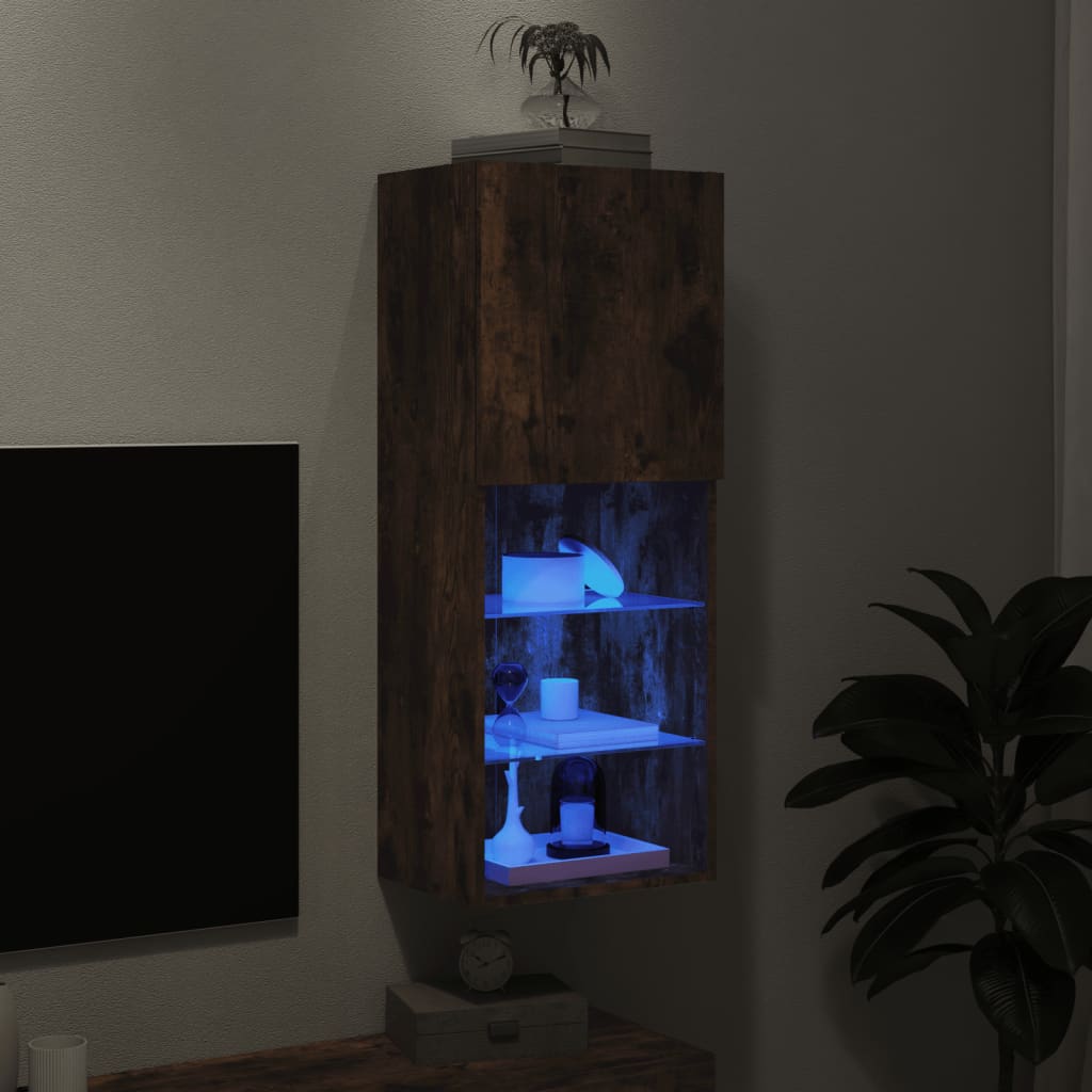 Tv Skříňka S Led Osvětlením Kouřový Dub 40,5 X 30 X 102 Cm