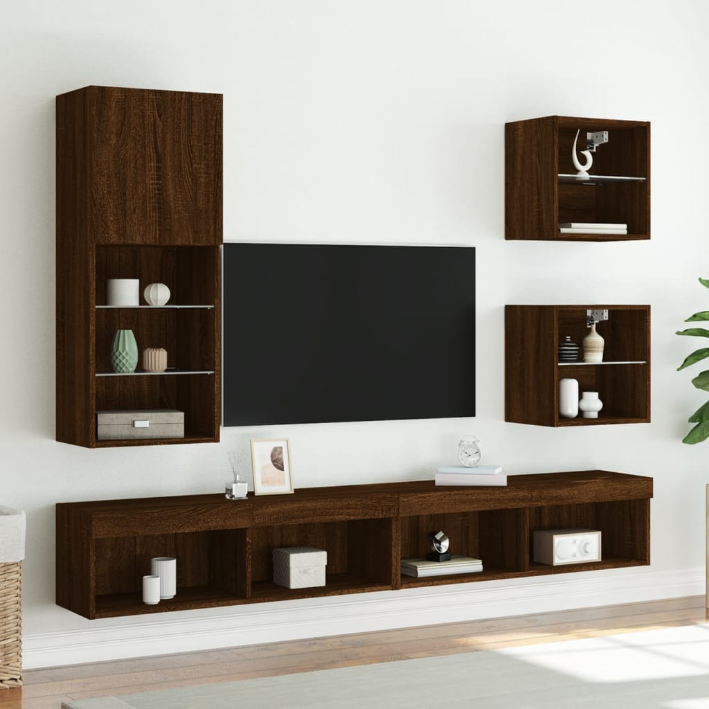Tv Skříňka S Led Osvětlením Hnědý Dub 40,5 X 30 X 102 Cm