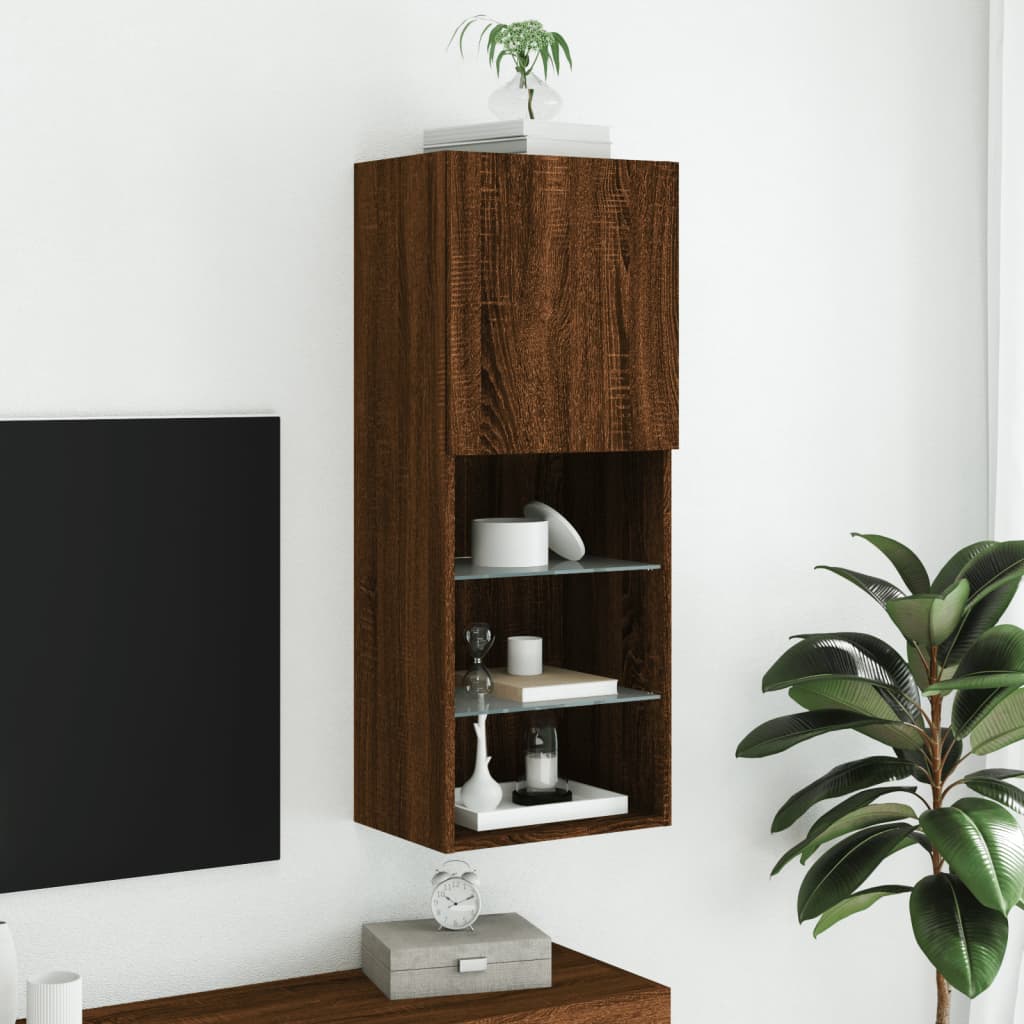 Tv Skříňka S Led Osvětlením Hnědý Dub 40,5 X 30 X 102 Cm