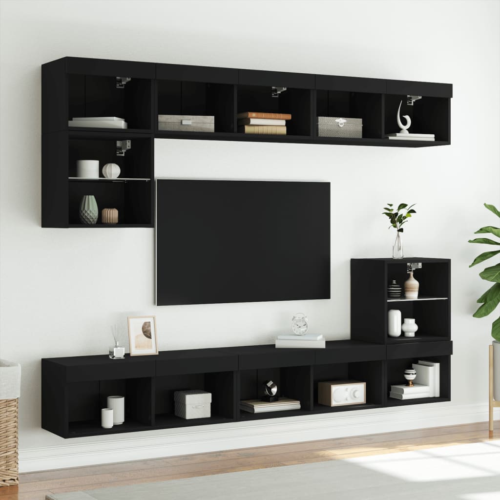 Tv Skříňky S Led Osvětlením 2 Ks Černé 80 X 30 X 30 Cm