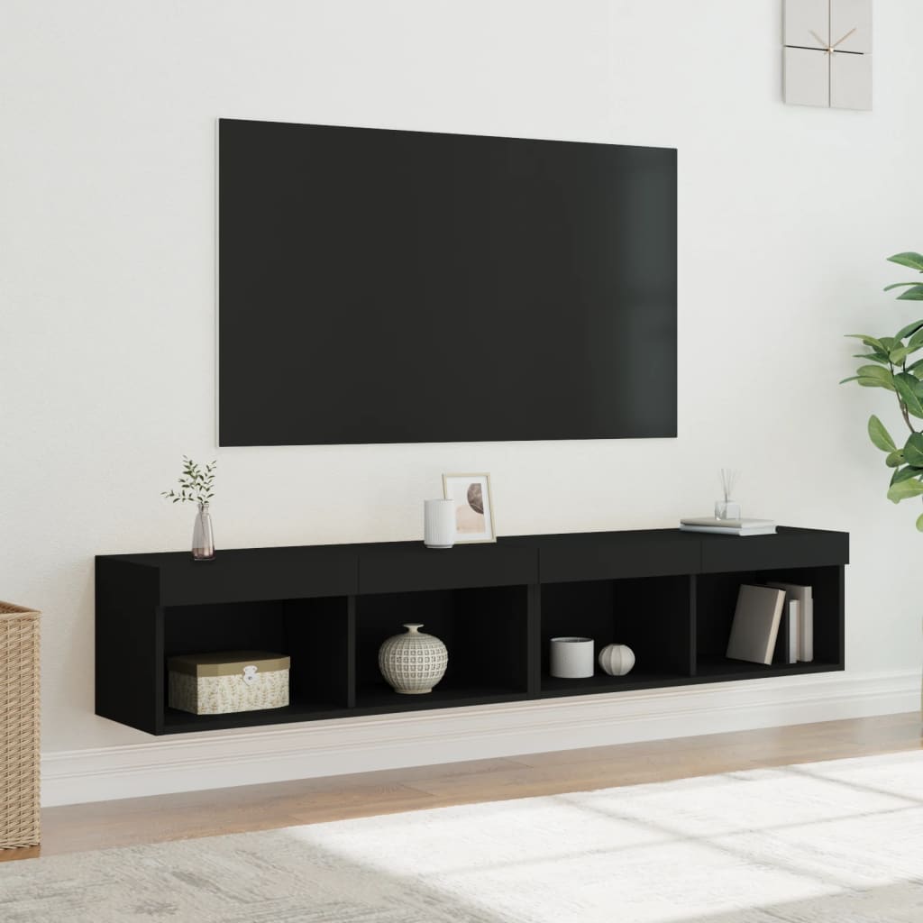 Tv Skříňky S Led Osvětlením 2 Ks Černé 80 X 30 X 30 Cm