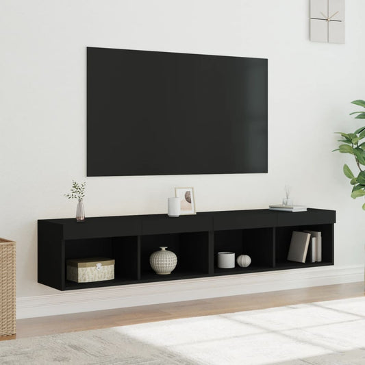 Tv Skříňky S Led Osvětlením 2 Ks Černé 80 X 30 X 30 Cm