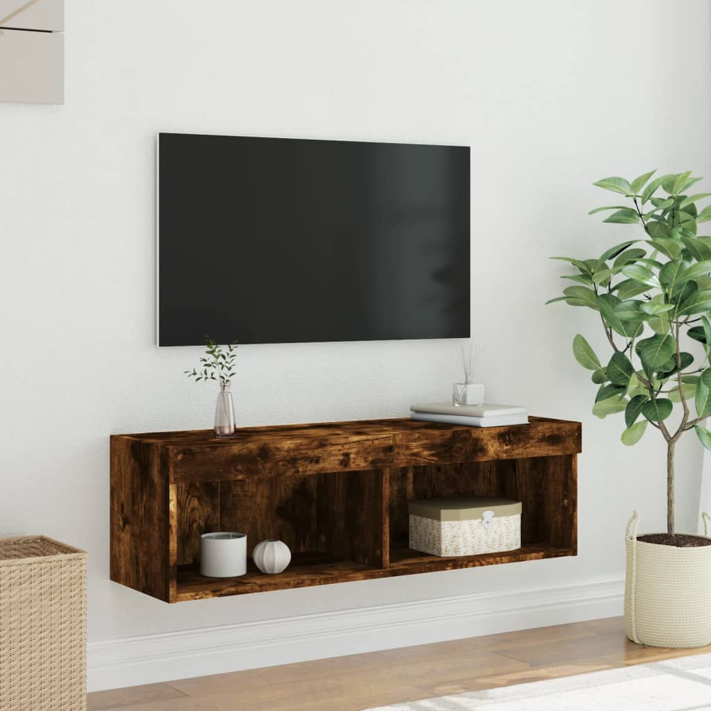 Tv Skříňka S Led Osvětlením Kouřový Dub 100 X 30 X 30 Cm