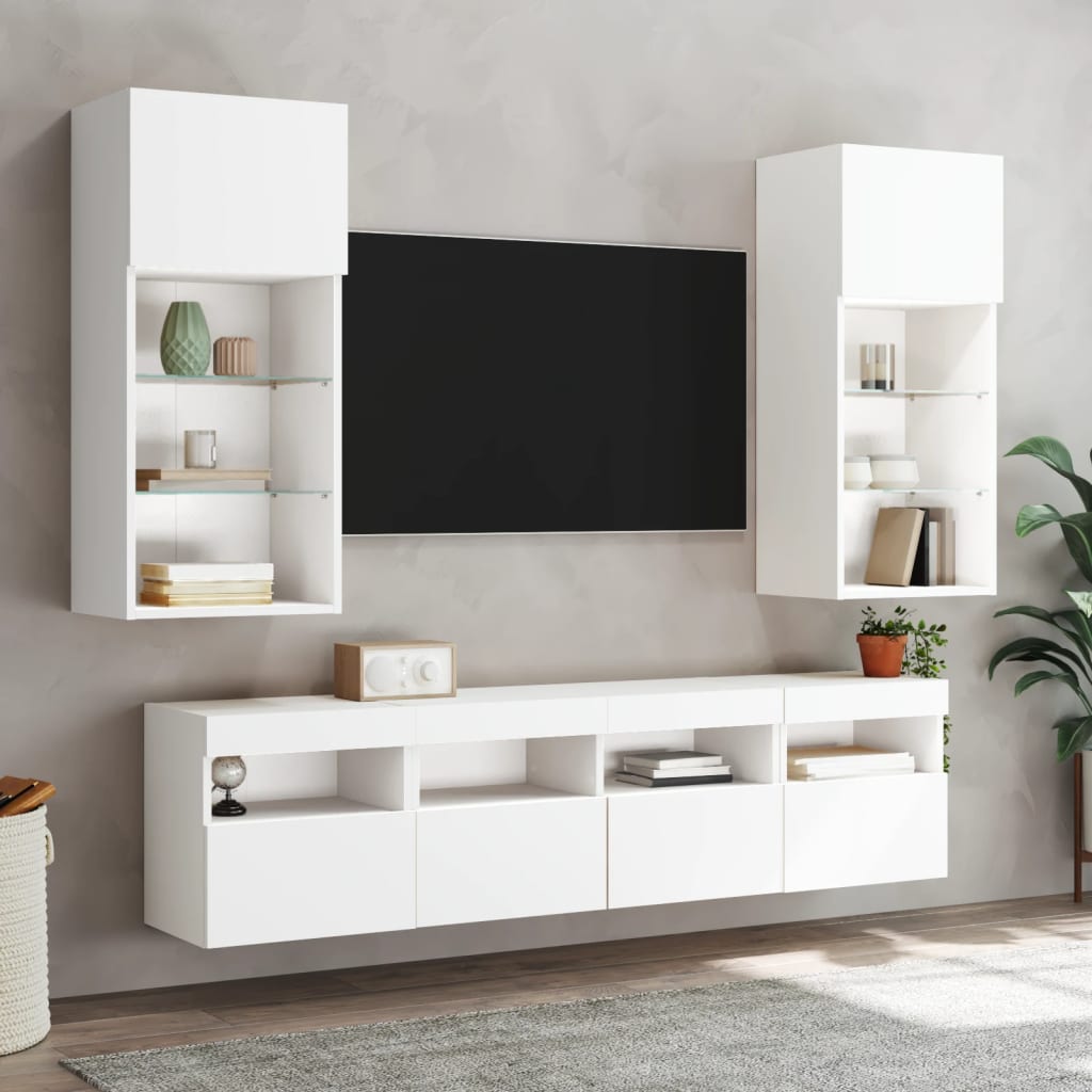Nástěnná Tv Skříňka S Led Osvětlením Bílá 40 X 30 X 40 Cm