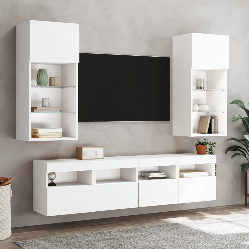 Nástěnné Tv Skříňky S Led Osvětlením 2 Ks Bílé 40 X 30 X 40 Cm