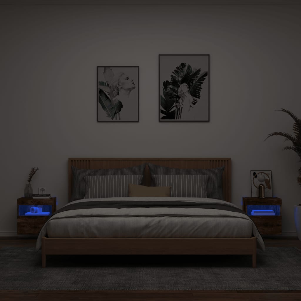 Nástěnné Tv Skříňky S Led 2 Ks Kouřový Dub 40 X 30 X 40 Cm