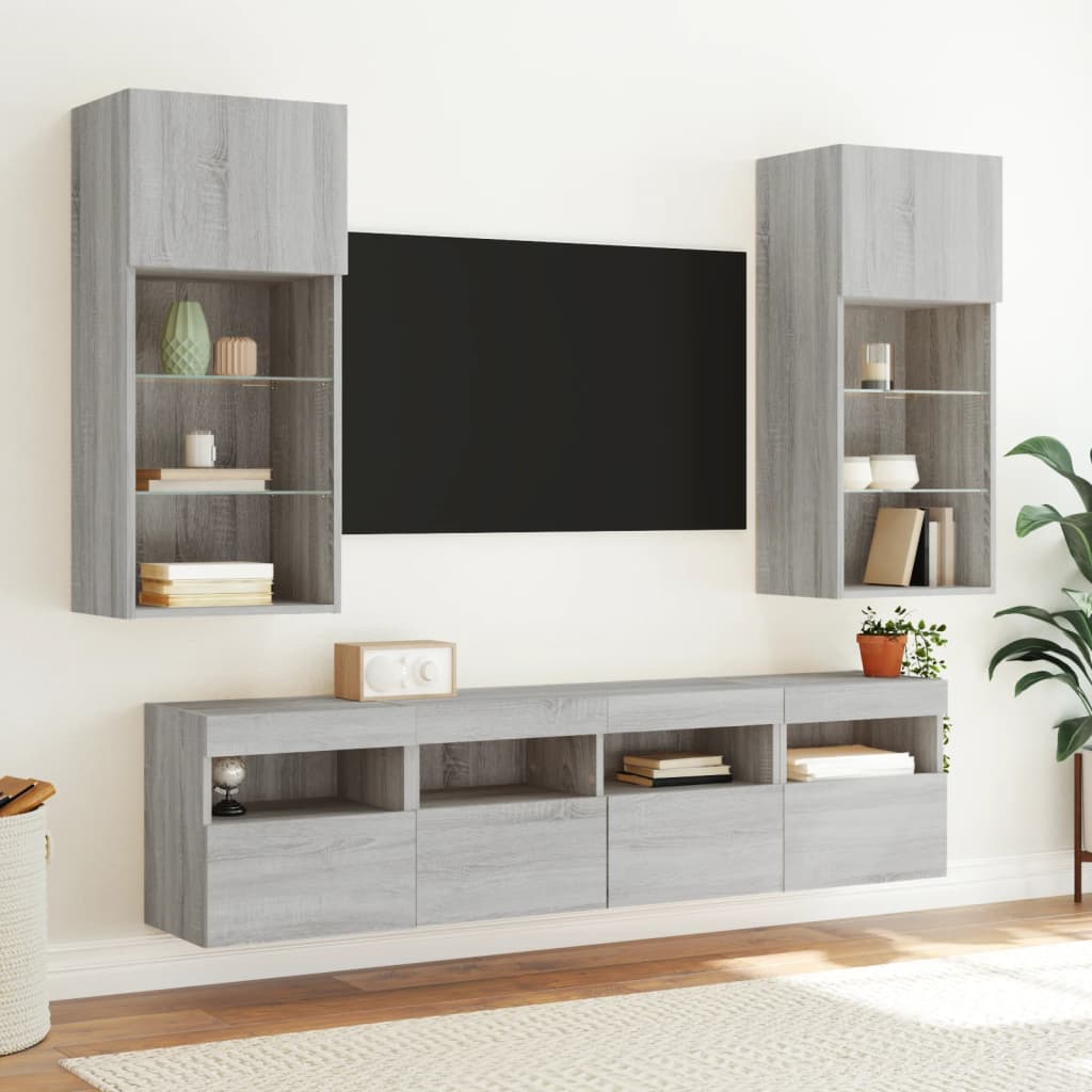 Nástěnná Tv Skříňka S Led Osvětlením Šedá Sonoma 40X30X40 Cm