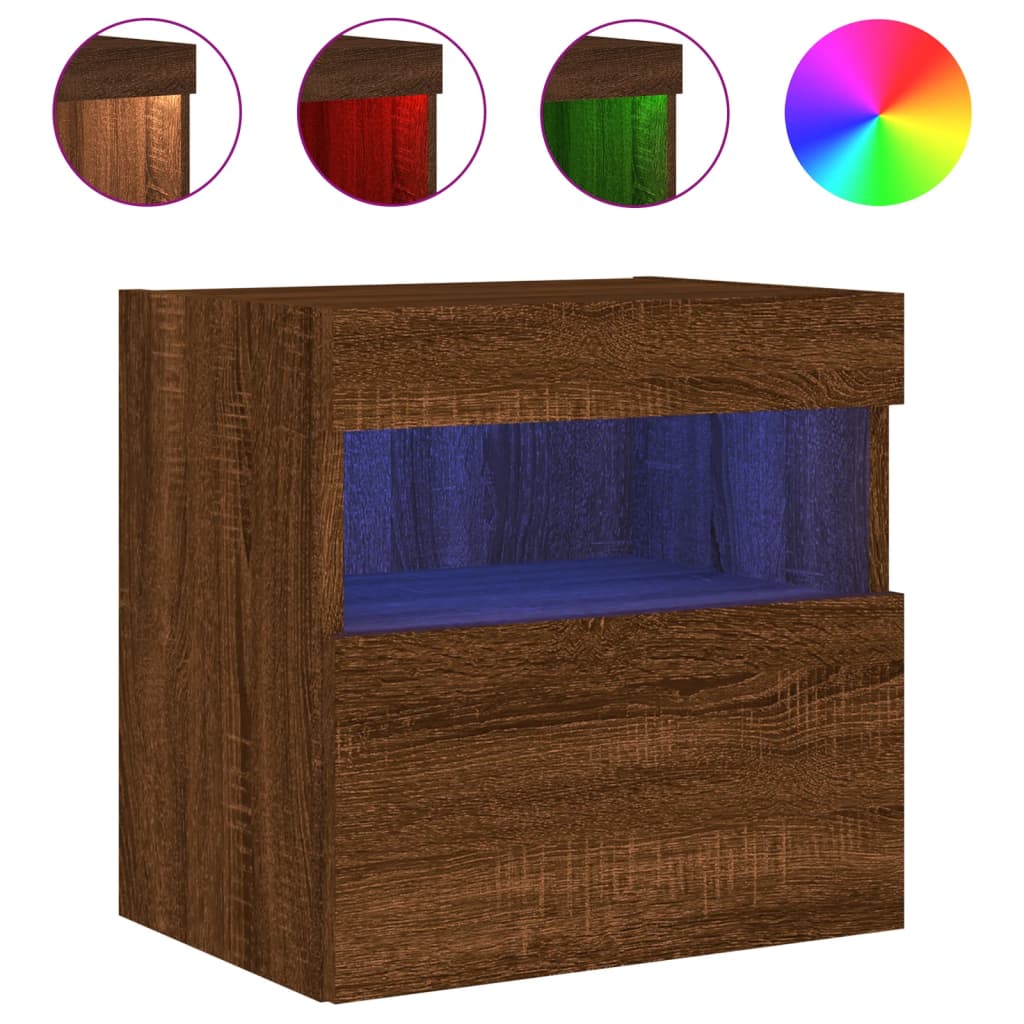 Nástěnná Tv Skříňka S Led Osvětlením Hnědý Dub 40 X 30 X 40 Cm