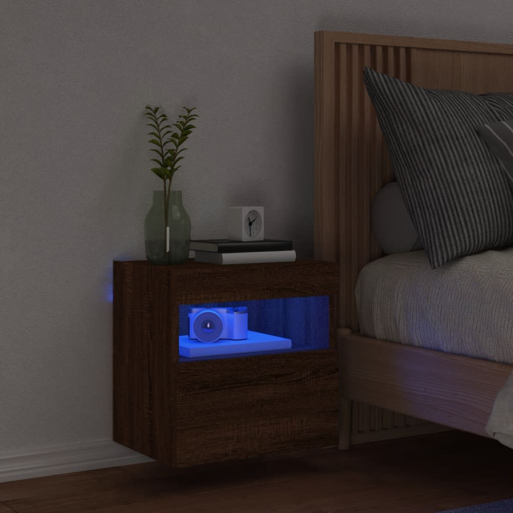 Nástěnná Tv Skříňka S Led Osvětlením Hnědý Dub 40 X 30 X 40 Cm