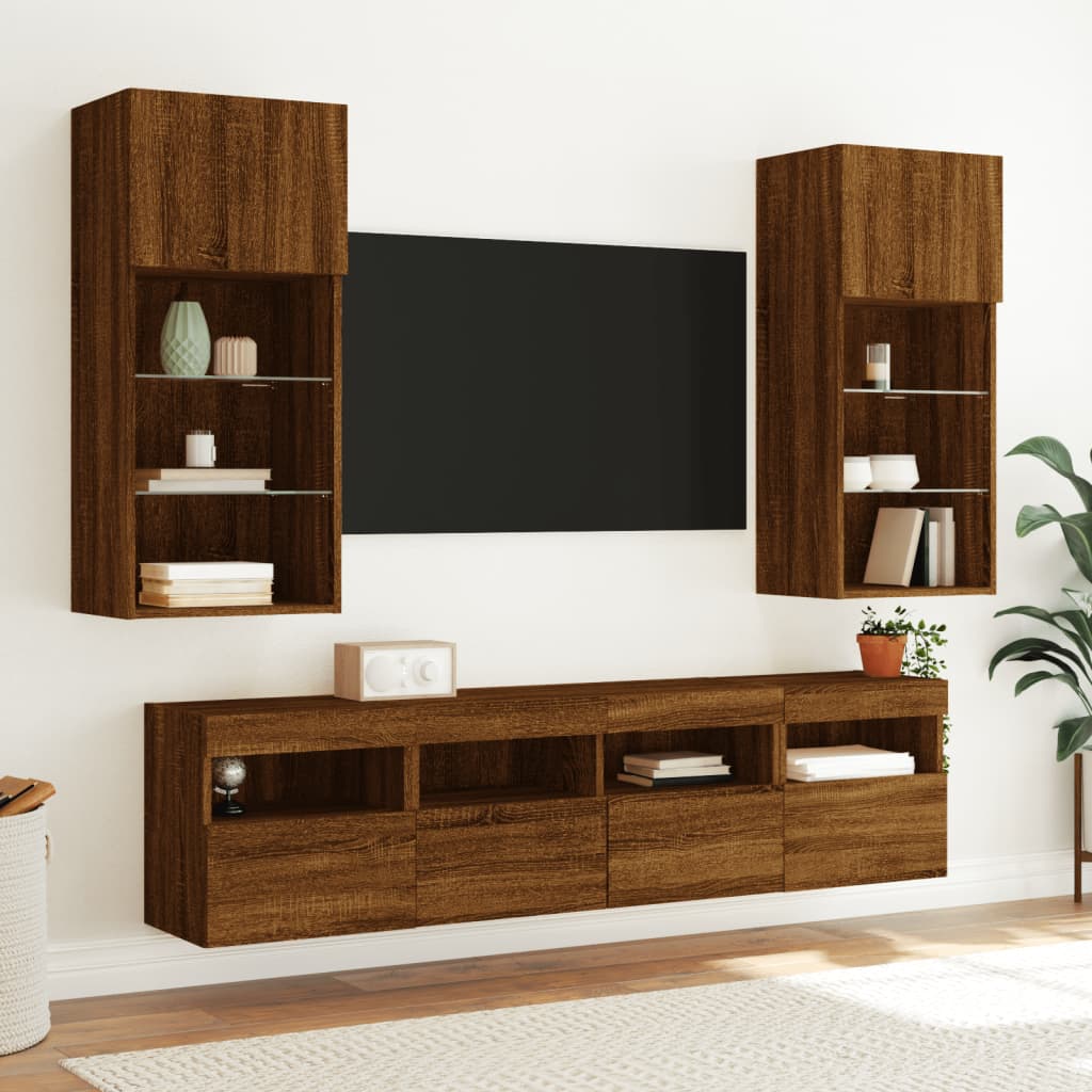 Nástěnná Tv Skříňka S Led Osvětlením Hnědý Dub 40 X 30 X 40 Cm