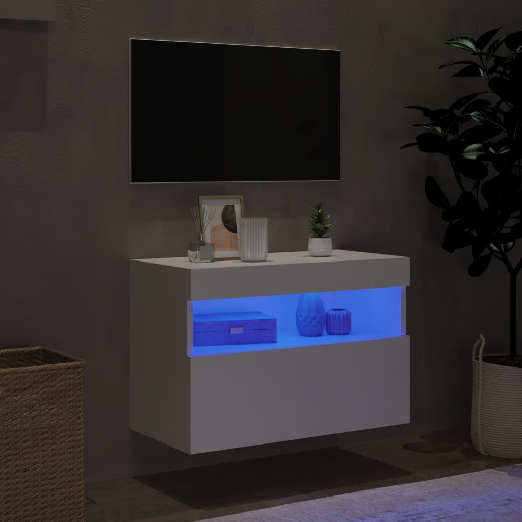 Nástěnná Tv Skříňka S Led Osvětlením Bílá 60 X 30 X 40 Cm