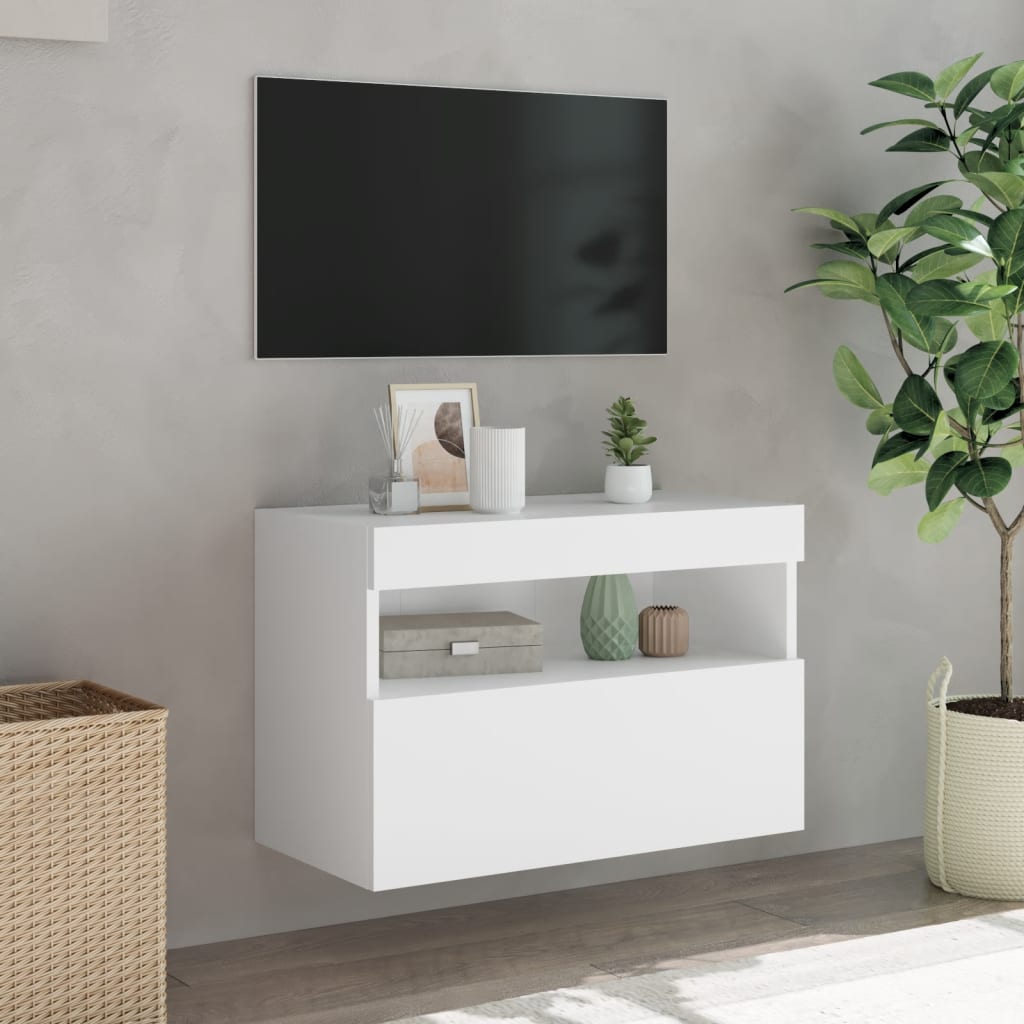 Nástěnná Tv Skříňka S Led Osvětlením Bílá 60 X 30 X 40 Cm