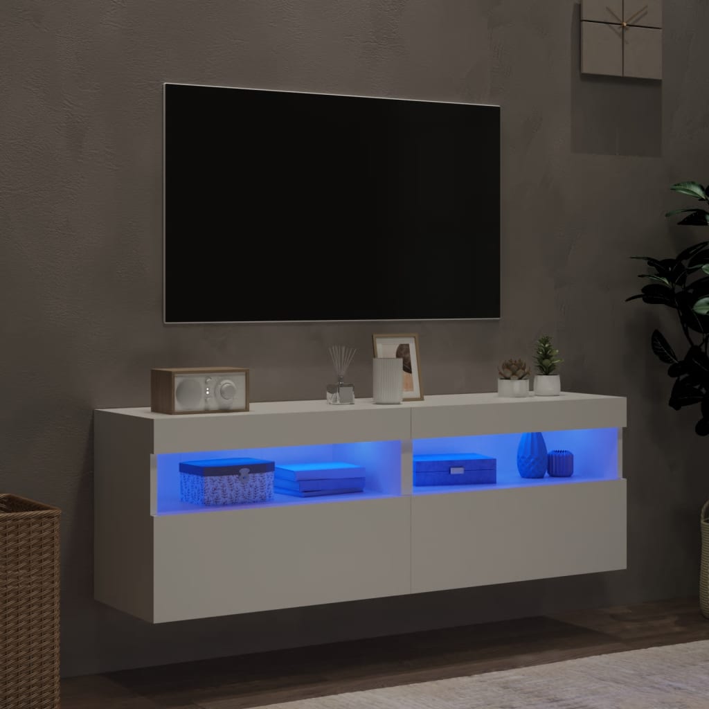 Nástěnné Tv Skříňky S Led Osvětlením 2 Ks Bílé 60 X 30 X 40 Cm