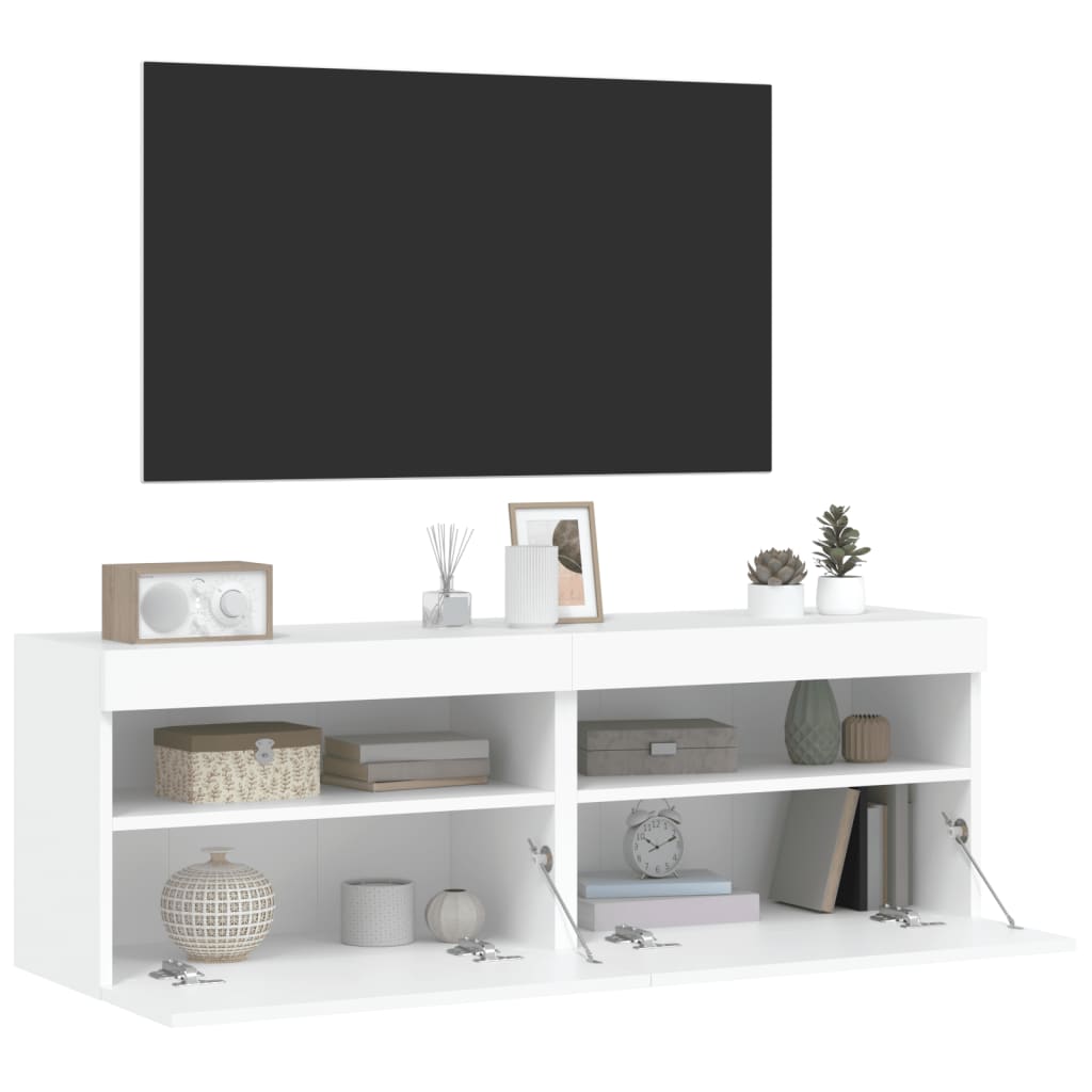 Nástěnné Tv Skříňky S Led Osvětlením 2 Ks Bílé 60 X 30 X 40 Cm