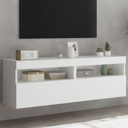 Nástěnné Tv Skříňky S Led Osvětlením 2 Ks Bílé 60 X 30 X 40 Cm