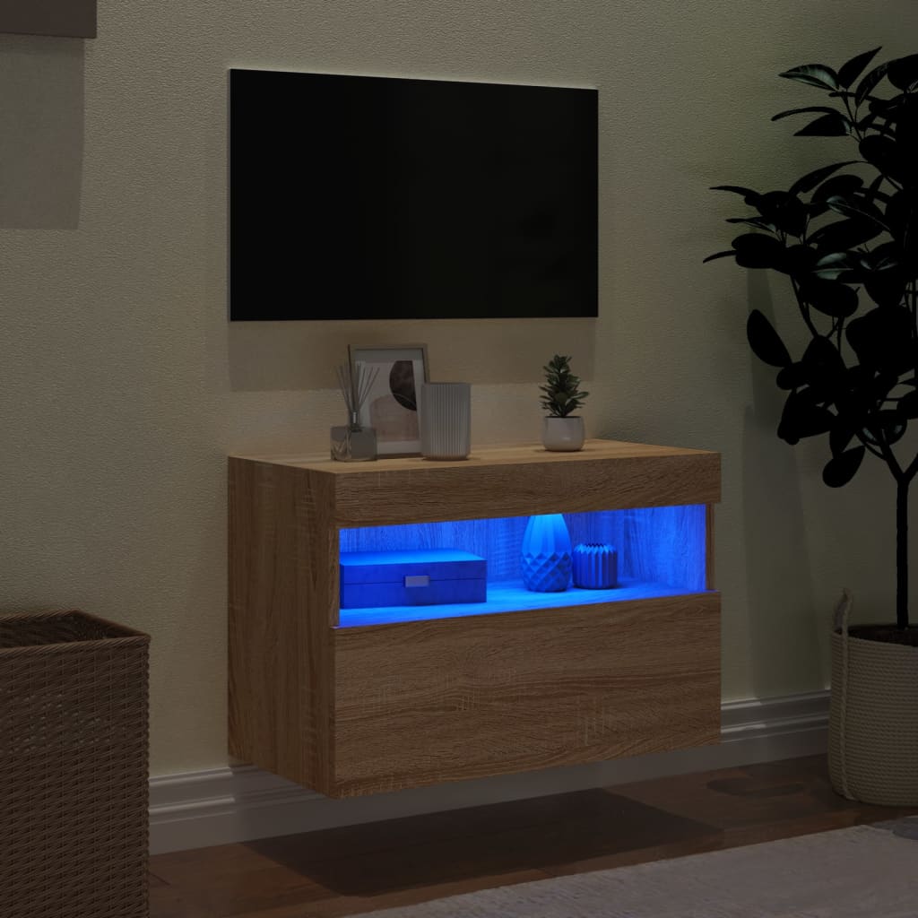 Nástěnná Tv Skříňka S Led Osvětlením Dub Sonoma 60 X 30 X 40 Cm