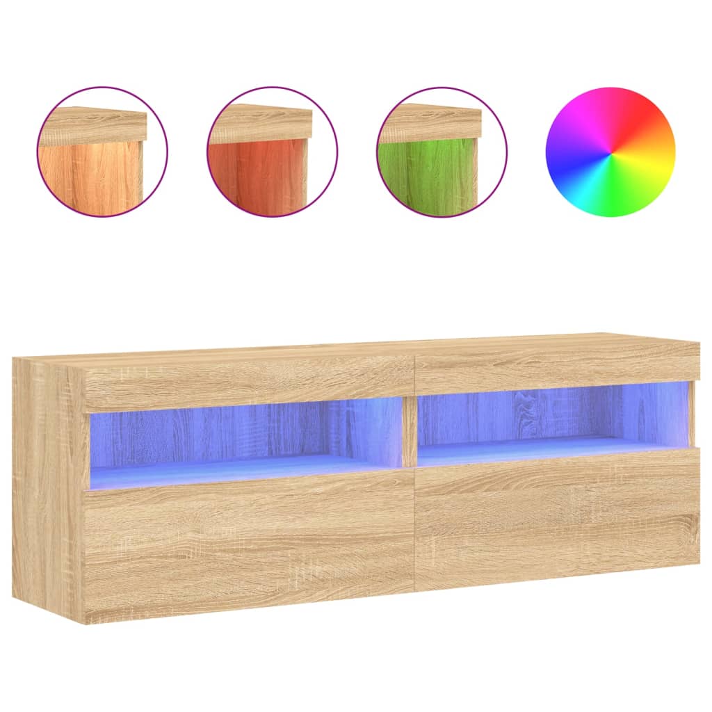 Nástěnné Tv Skříňky S Led Osvětlením 2 Ks Dub Sonoma 60X30X40Cm