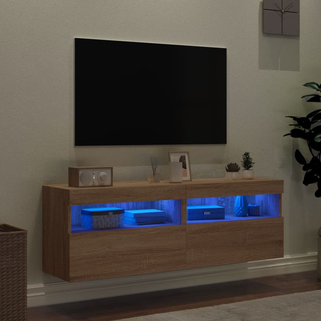 Nástěnné Tv Skříňky S Led Osvětlením 2 Ks Dub Sonoma 60X30X40Cm