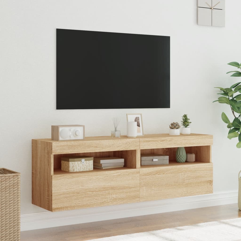 Nástěnné Tv Skříňky S Led Osvětlením 2 Ks Dub Sonoma 60X30X40Cm