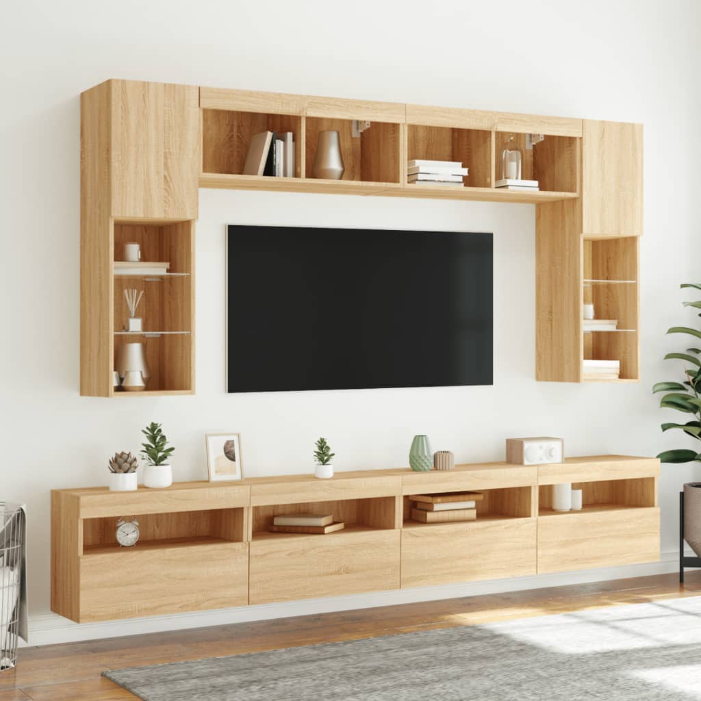 Nástěnné Tv Skříňky S Led Osvětlením 2 Ks Dub Sonoma 60X30X40Cm