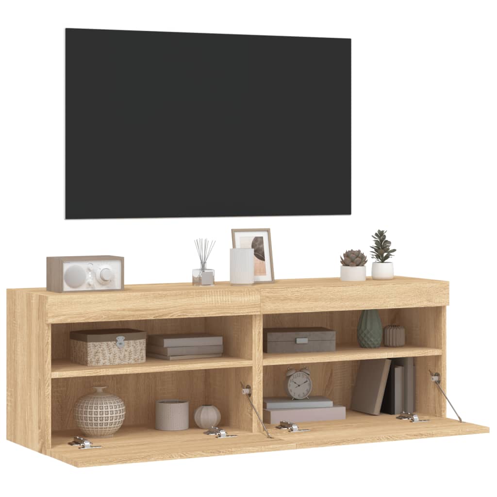 Nástěnné Tv Skříňky S Led Osvětlením 2 Ks Dub Sonoma 60X30X40Cm