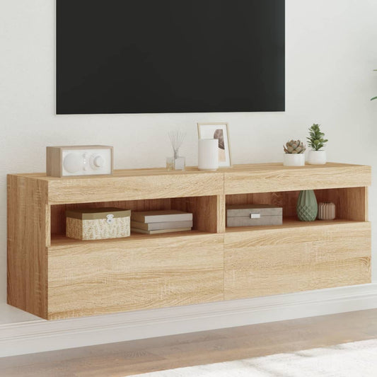 Nástěnné Tv Skříňky S Led Osvětlením 2 Ks Dub Sonoma 60X30X40Cm