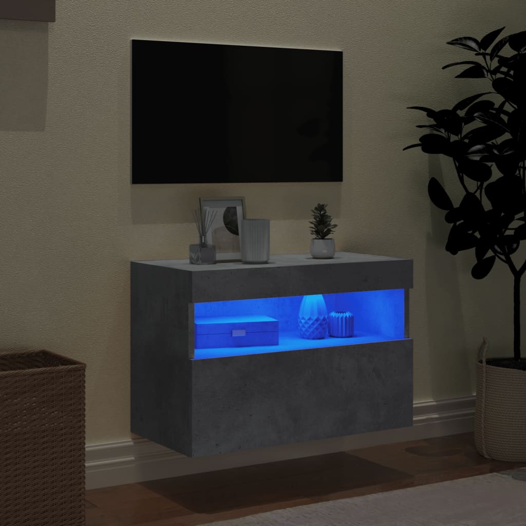 Nástěnná Tv Skříňka S Led Osvětlením Betonově Šedá 60X30X40 Cm