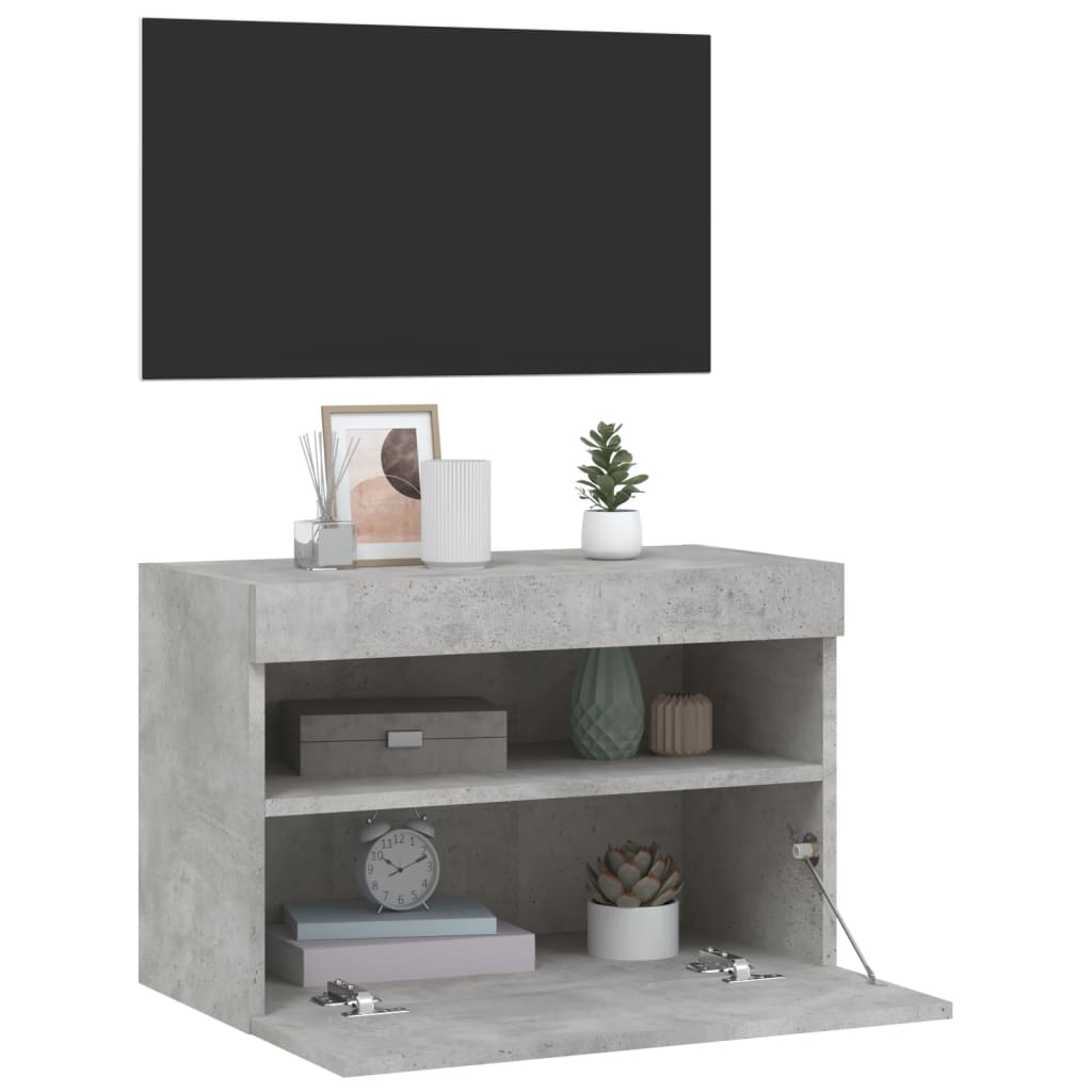 Nástěnná Tv Skříňka S Led Osvětlením Betonově Šedá 60X30X40 Cm