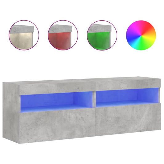 Nástěnné Tv Skříňky S Led 2 Ks Betonově Šedé 60 X 30 X 40 Cm