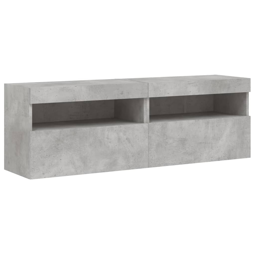 Nástěnné Tv Skříňky S Led 2 Ks Betonově Šedé 60 X 30 X 40 Cm