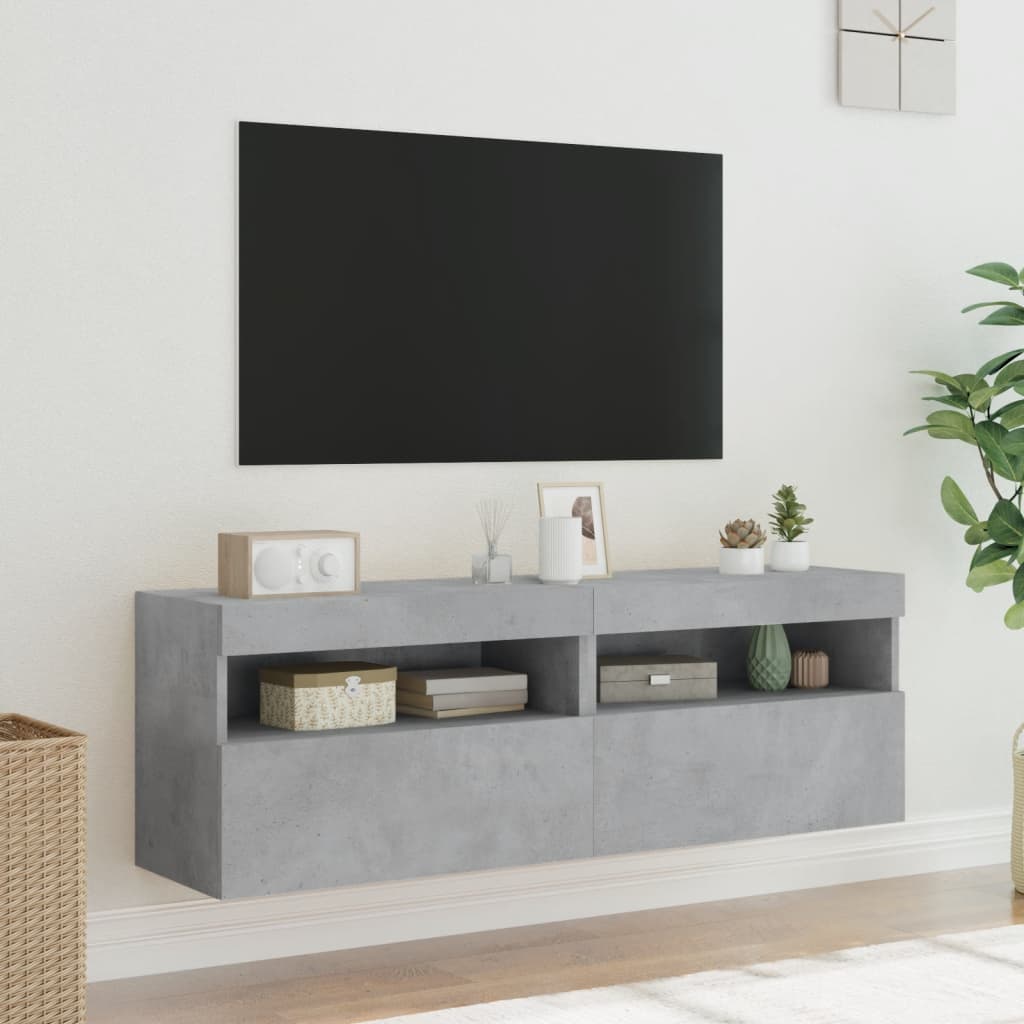 Nástěnné Tv Skříňky S Led 2 Ks Betonově Šedé 60 X 30 X 40 Cm